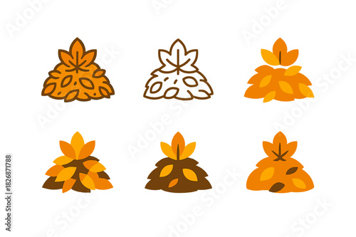 Autumn Leaf Icons. Autumn leaves. Icon set. Set Logo of Autumn leaves: cozy leaf pile mound. harmonious logo variations of the same emblematic concept, each