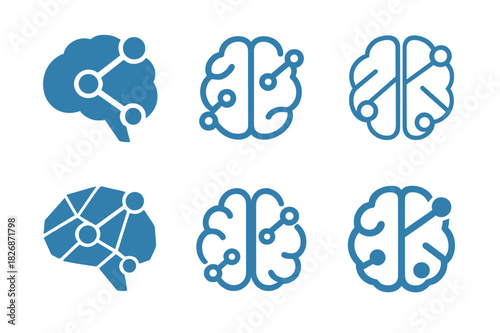 Quiz Logo Variations. Interactive quiz template. Icon set. Set Logo of quiz design: brain with interactive nodes. harmonious logo variations of the same