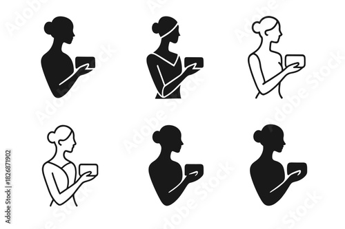 Elegant Logo Collection. Fashion & Luxury. Icon set. Set Logo of elegance and grace: figure holding luxury clutch. harmonious logo variations of the same