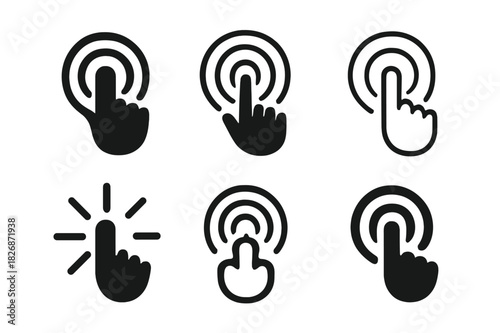 Haptic Logo Variations. Haptic communication. Icon set. Set Logo of haptic interaction: touchpoint with radiating circles. harmonious logo variations of the