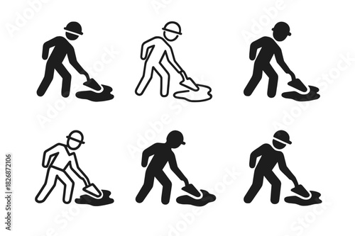 Road Repair Icon Set. Road maintenance crews repairing potholes and streets. Icon set. Set Logo of Road maintenance crews repairing potholes and streets: