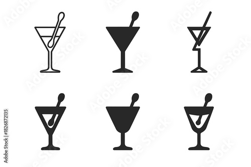 Cocktail Logo Variations. Cocktail culture. Icon set. Set Logo of Cocktail culture: Whiskey glass. harmonious logo variations of the same emblematic concept
