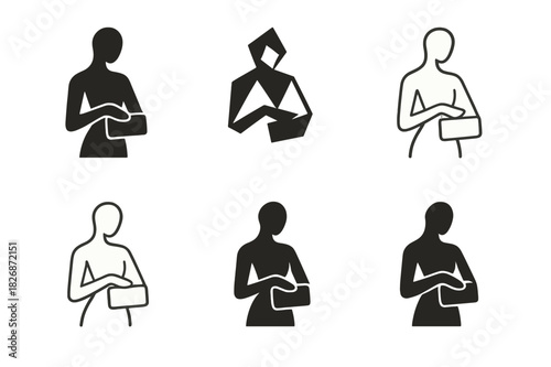 Elegant Logo Collection. Fashion & Luxury. Icon set. Set Logo of elegance and grace: figure holding luxury clutch. harmonious logo variations of the same