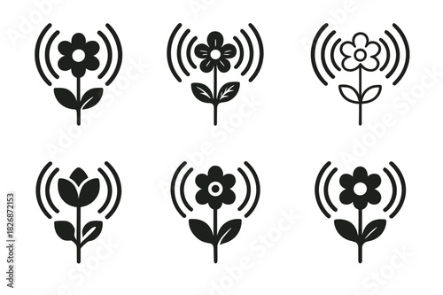 Sentient Plant Logos. The study of sentient plants and plant communication. Icon set. Set Logo of The study of sentient plants and plant communication: flower