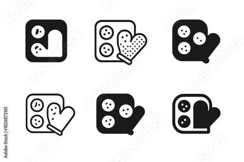 Home Cooking Icons. Home cooking. Icon set. Set Logo of home cooking: open recipe book beside spice jars. harmonious logo variations of the same emblematic