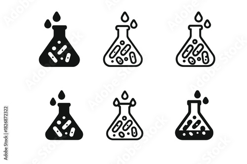 Fermentation Logo Variations. Fermentation process. Icon set. Set Logo of Fermentation process: Microbial activity icon. harmonious logo variations of the same