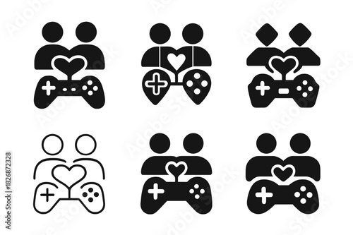 Social Activity Icons. Young people participating in social activities and friendships. Icon set. Set Logo of Young people participating in social activities