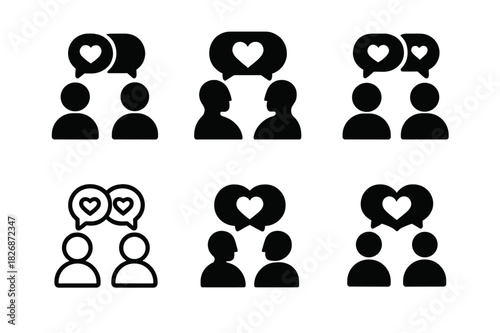 Relationship Icons Grid. Creating positive relationship habits for long-term success. Icon set. Set Logo of creating positive relationship habits for long-term