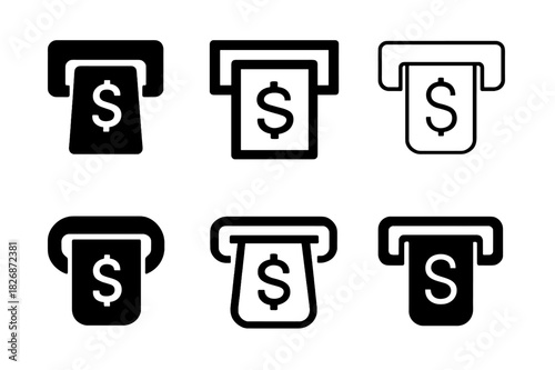 Financial Access Icons. Access to Financial Services. Icon set. Set Logo of Access to Financial Services: ATM Machine. harmonious logo variations of the same