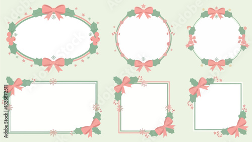 A Collection of Festive Christmas Themed Decorative Borders and Frames with Ribbons and Holly Accents