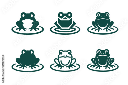 Wildlife Emblems Collection. Endangered species. Icon set. Set Logo of wildlife protection: frog with water ripple. harmonious logo variations of the same