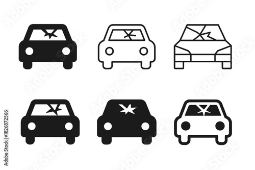Damaged Vehicles Icon Set. damaged vehicles. Icon set. Set Logo of damaged vehicles: vehicle with broken windows. harmonious logo variations of the same
