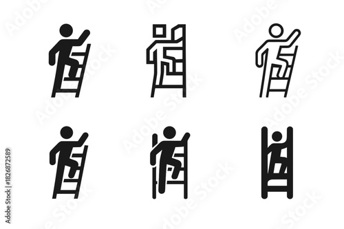 Work Ethic Logos. work ethic. Icon set. Set Logo of work ethic: ladder with ascending figure. harmonious logo variations of the same emblematic concept, each