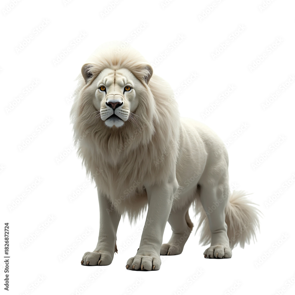 Obraz premium A white lion with fluffy hair isolated on a transparent background