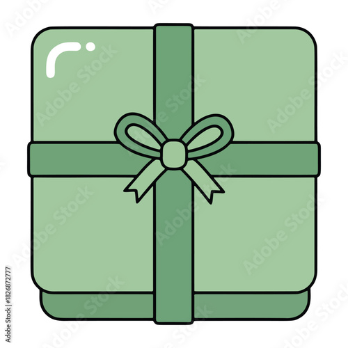 Charming minimalist green gift box vector illustration with a neat bow, perfect for celebrations and presents