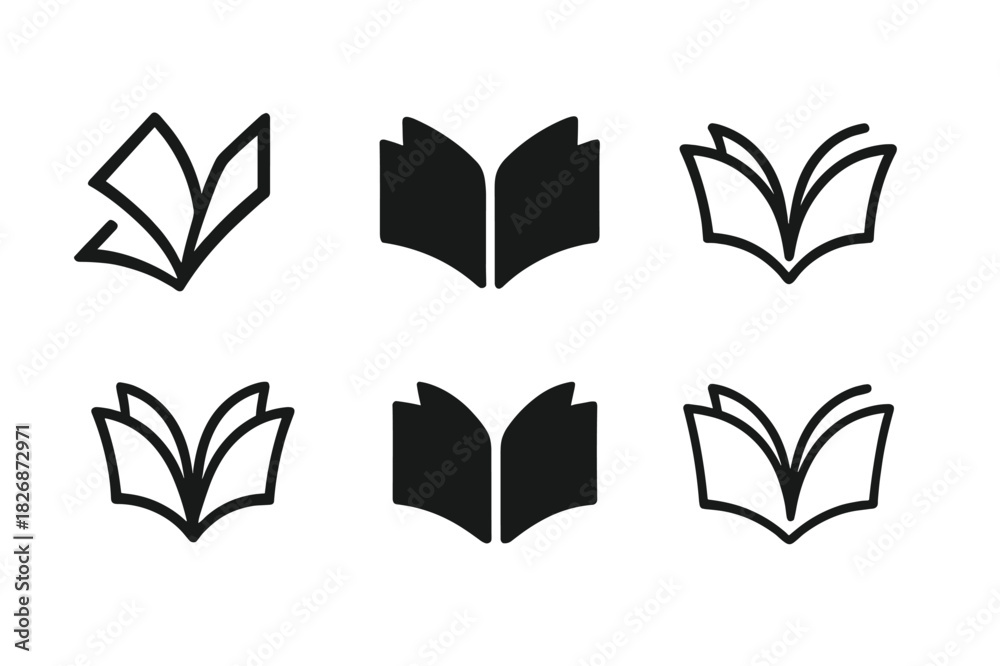 Naklejka premium Bookish Logo Variations. Bookish ambiance. Icon set. Set Logo of bookish ambiance: Pages turning animation icon. harmonious logo variations of the same