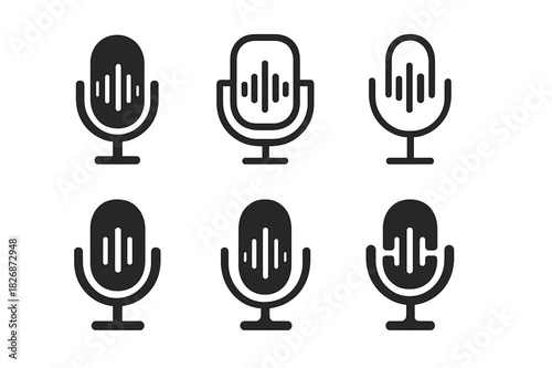 Voice Tech Logo Variations. Voice-enabled technology. Icon set. Set Logo of voice-enabled technology: voice recognition waveform. harmonious logo variations of