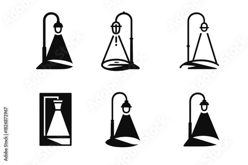 Shadow and Light Logos. Shadows and light. Icon set. Set Logo of Shadows and light: streetlamp illuminating sidewalk. harmonious logo variations of the same