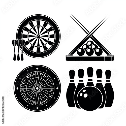 Collection of game icons isolated on white background