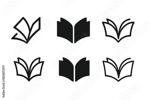 Bookish Logo Variations. Bookish ambiance. Icon set. Set Logo of bookish ambiance: Pages turning animation icon. harmonious logo variations of the same