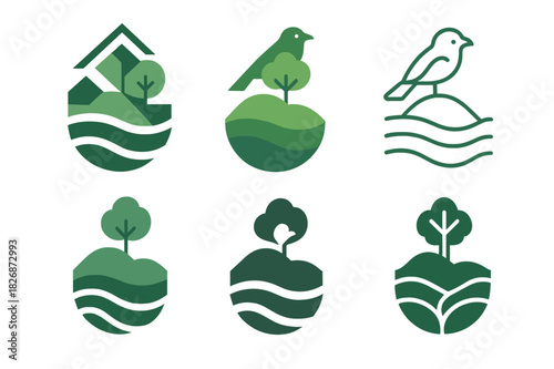 Biodiversity Conservation Icons. biodiversity conservation. Icon set. Set Logo of biodiversity conservation: ecosystem layers illustration. harmonious logo