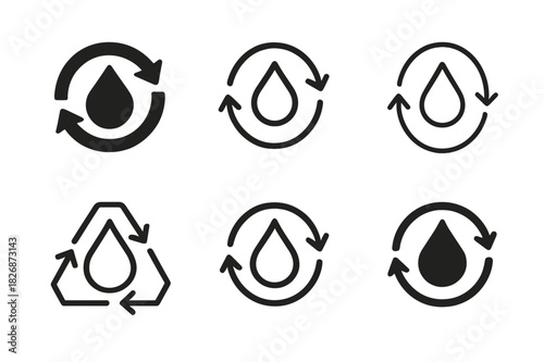 Water Management Icons. Water treatment and waste management solutions. Icon set. Set Logo of water treatment and waste management solutions: recycling arrows