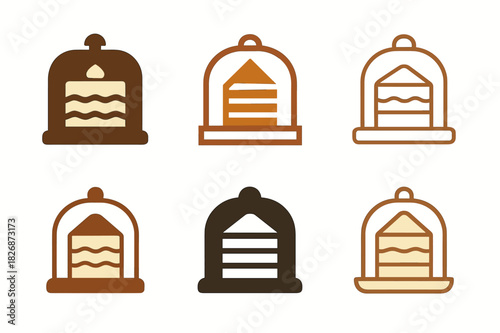 Pastry Logo Variations. pastry case. Icon set. Set Logo of pastry case: layered cake inside display. harmonious logo variations of the same emblematic concept,