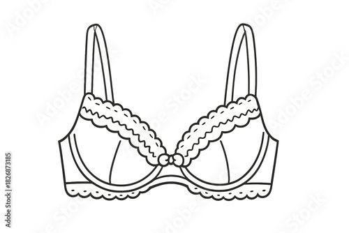 Detailed line drawing of a fashionable women's bra with decorative lace trim