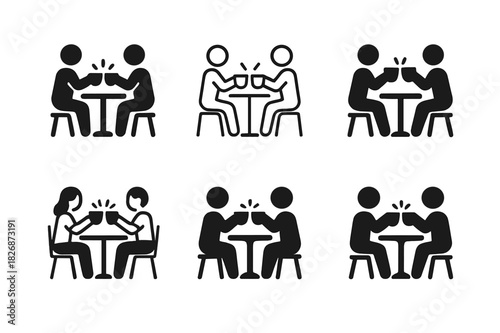 Youth Social Icons. Young people participating in social activities and friendships. Icon set. Set Logo of Young people participating in social activities and