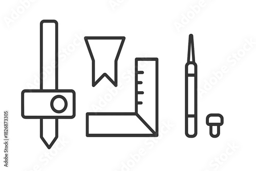 Essential set of carpentry and woodworking measuring and marking tools