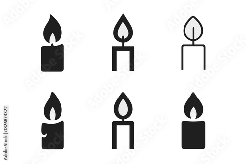 Candle Logo Variations. candle. Icon set. Set Logo of candle: candle flame close-up. harmonious logo variations of the same emblematic concept, each with