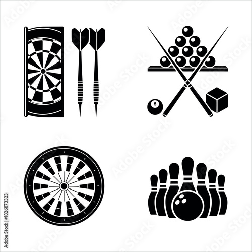 Collection of game icons isolated on white background