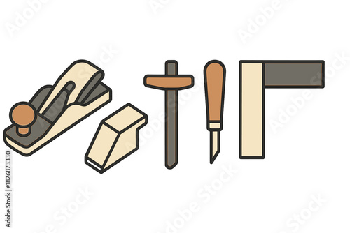 Collection of classic carpentry tools set for professional wood crafting and construction work