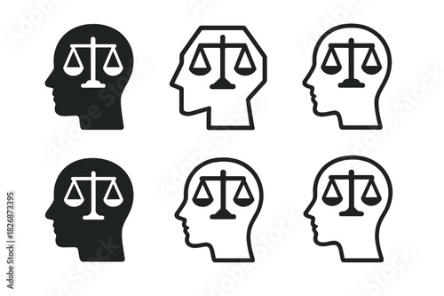 Harmonious Mind Logos. Mental health. Icon set. Set Logo of mental health: mind balance scale. harmonious logo variations of the same emblematic concept, each