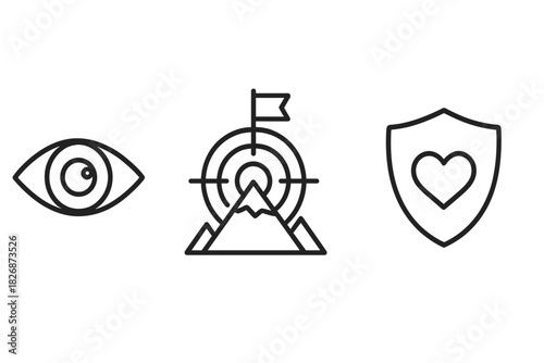 Vision, goal achievement, and protection symbols for business success strategy