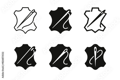 Leathercraft Logo Set. Leatherworking and creating custom bags. Icon set. Set Logo of leathercraft: stitching needle and thread. harmonious logo variations of
