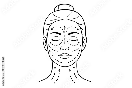 Skincare routine guide showing massage directions for face and neck anti-aging treatment