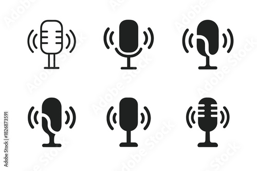 Jazz Logo Variations. Vocal improvisation and scat singing. Icon set. Set Logo of jazz expression: microphone and sound waves. harmonious logo variations of
