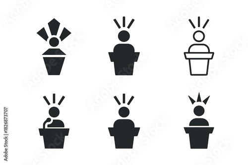 Motivational Speaker Logos. motivational speaker. Icon set. Set Logo of motivational speaker: inspiring light beam. harmonious logo variations of the same