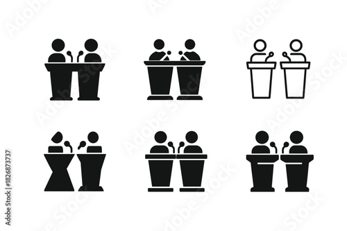 Debate Logos Collection. Public speaking classes and debate competitions. Icon set. Set Logo of Public speaking classes and debate competitions: two debate