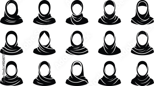 Collection of muslim women in hijabs diverse styles and representations of islamic identity and modesty in contemporary fashion and culture black and white