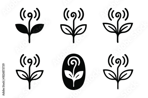 Sentient Plant Logos. The study of sentient plants and plant communication. Icon set. Set Logo of The study of sentient plants and plant communication: vine