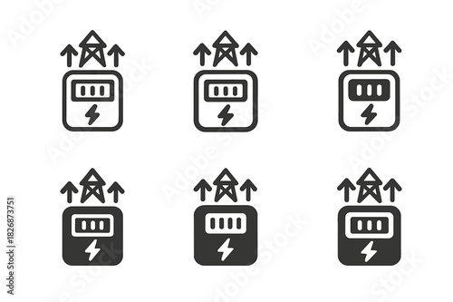 Renewable Energy Logos. renewable energy credits. Icon set. Set Logo of renewable energy credits: smart meter exporting to grid. harmonious logo variations of