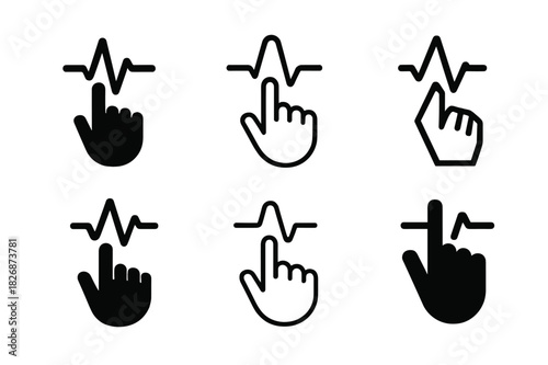 Haptic Logo Collection. Haptic communication. Icon set. Set Logo of haptic interaction: hand and digital pulse icon. harmonious logo variations of the same