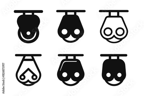 Zip Line Pulley Icons. zip line pulley. Icon set. Set Logo of zip line pulley: zip line cable system. harmonious logo variations of the same emblematic