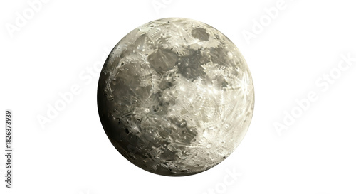 Detailed moon surface PNG isolated on transparent background, celestial body with craters and lunar landscape for astronomy and science projects