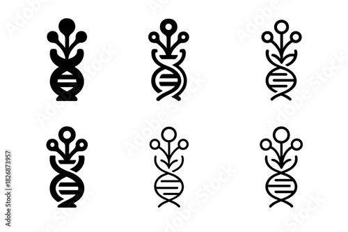 Space Colonization Logos. Genetic Engineering for Space Colonization. Icon set. Set Logo of terraforming biology: DNA strand merging with alien