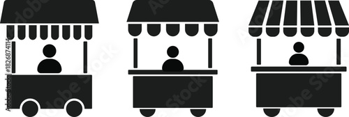 food stall icon. Street food vendor symbols. Food stall and market cart icon. Local street food and catering signs
