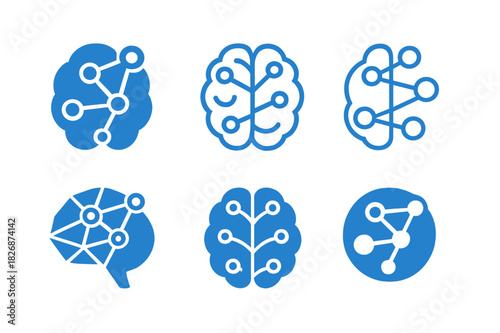 Quiz Logo Variations. Interactive quiz template. Icon set. Set Logo of quiz design: brain with interactive nodes. harmonious logo variations of the same