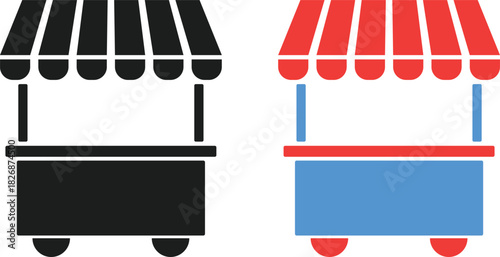 food stall icon. Street food vendor symbols. Food stall and market cart icon. Local street food and catering signs
